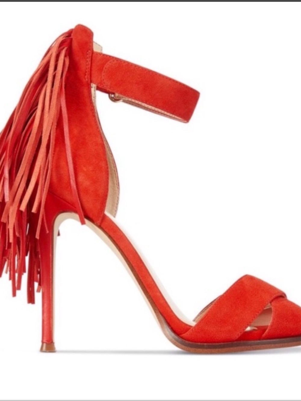 Nine West Red Fringe Ankle-Strap Heels